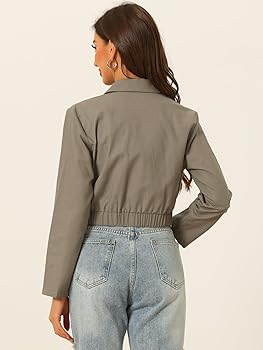 ジャケット・アウター BULKY SLEEVE CROPPED JACKET Korean Style Jacket Edgy Black Cropped Jacket With Pockets